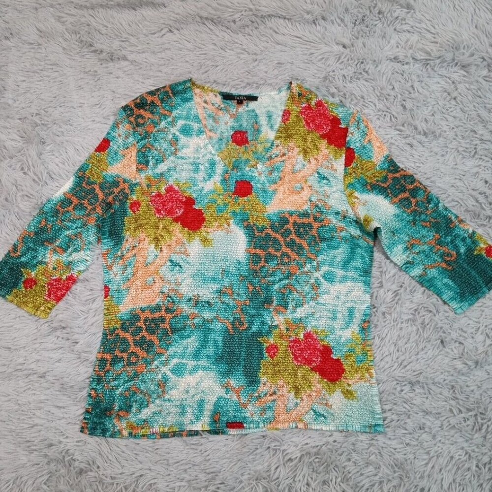 Tania Womens Shirt Blue L Stretch Top Textured‎ Handmade Casual Comfort